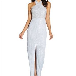 NWT Adrianna Papell Glacier Blue Beaded Gown